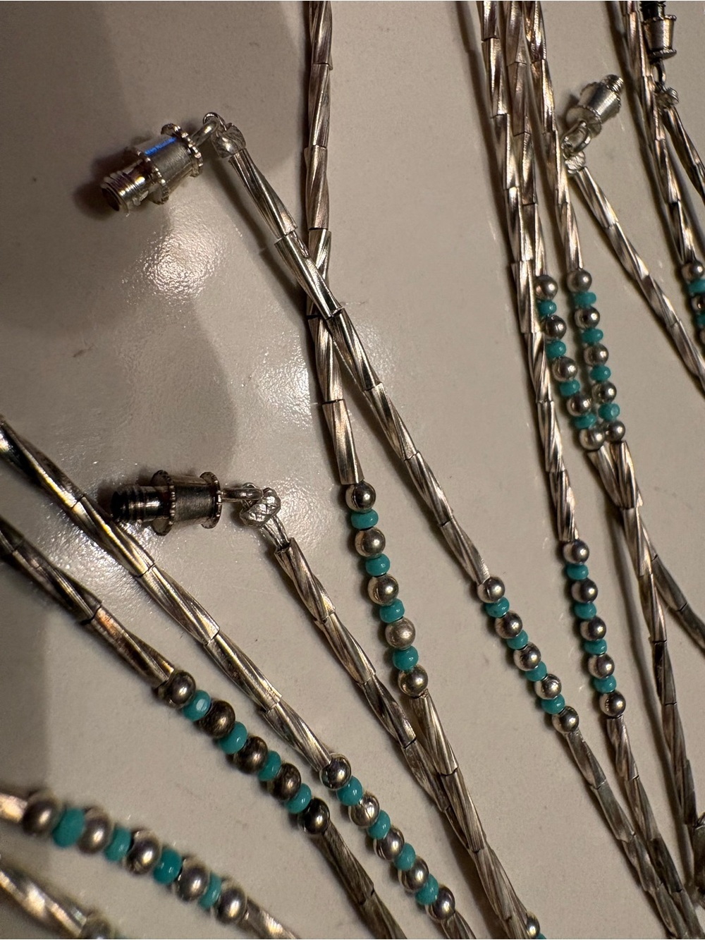 21 Silver Bracelets with Turquoise Bead Accents - Women